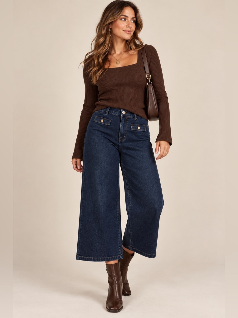 Michael Kors Dark Wash High Rise Cropped Wide Leg Stretch Denim Jeans Womens 16